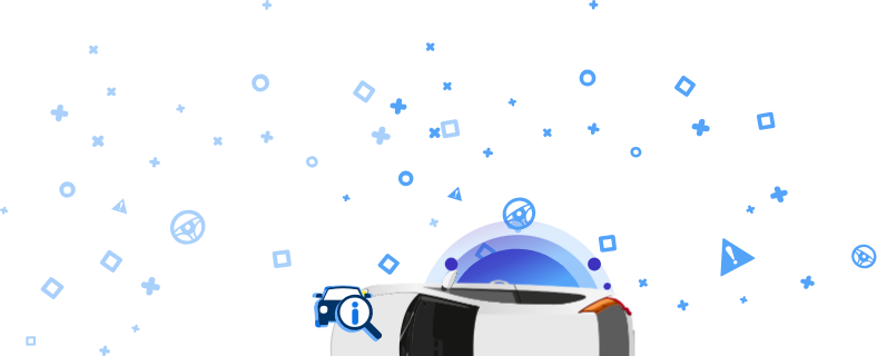 Ilustrația unei mașini albe de sus cu pictograme albastre în jurul ei și cuvântul VIN.