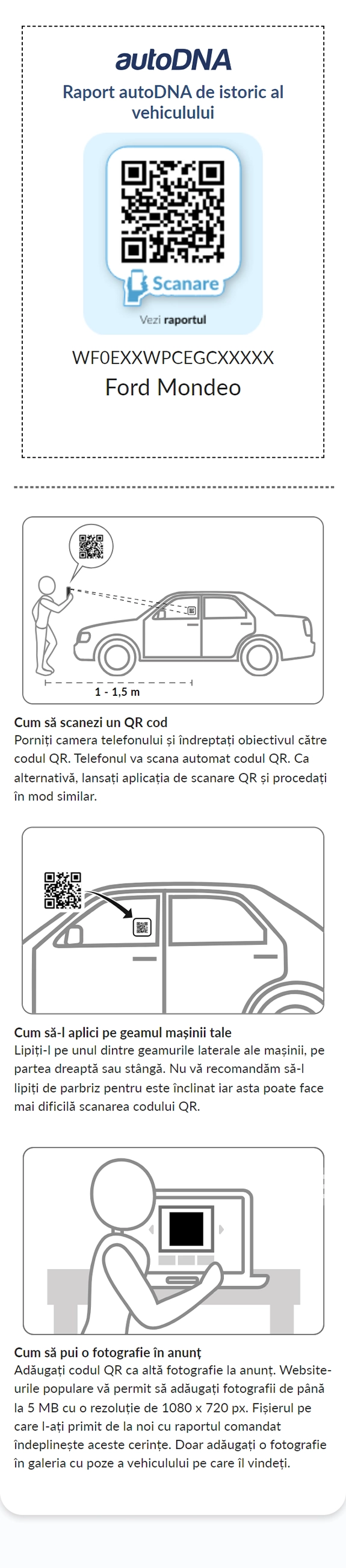 Raportul autoDNA privind istoricul vehiculului - Cod QR