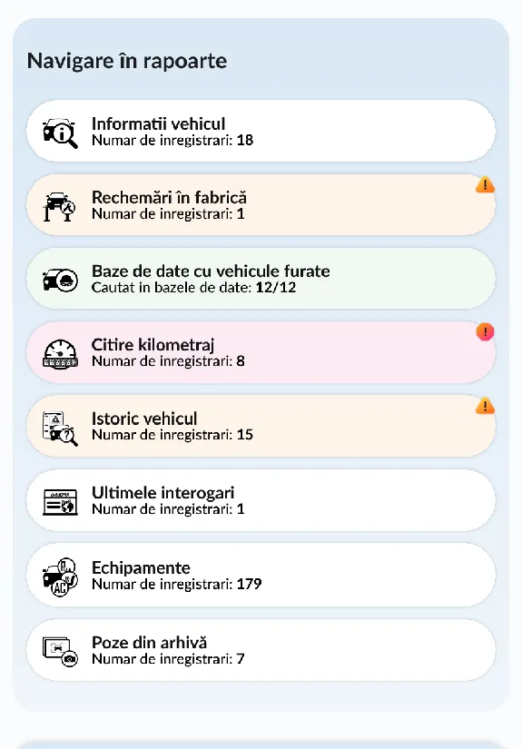 Raport istoric vehicul autoDNA - Navigarea raportului