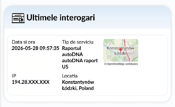 Raport istoric vehicul autoDNA - Jurnalul verificărilor
