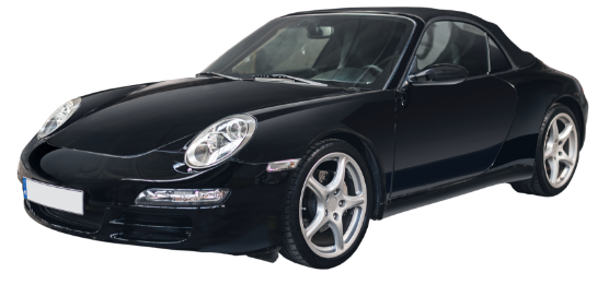 O mașină Porsche neagră într-un cadru cu un comutator